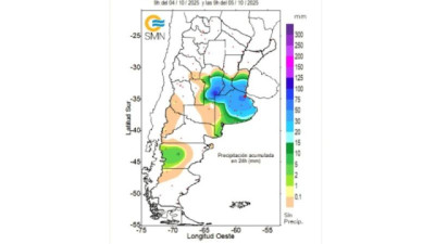 Registro de lluvias caídas en las ultimas horas - 04/10/2025 al 05/10/2025